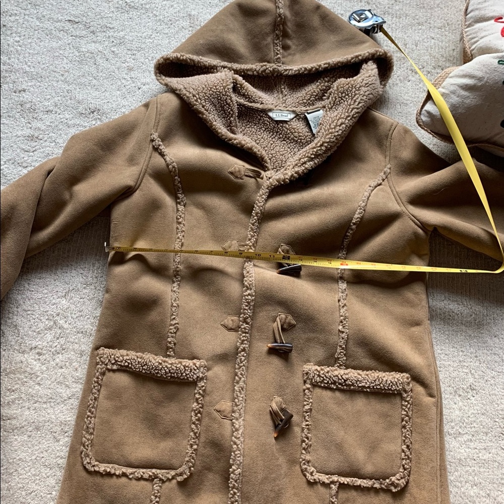LLBean Faux Suede Teddy bear shearling jacket coat large beautiful!